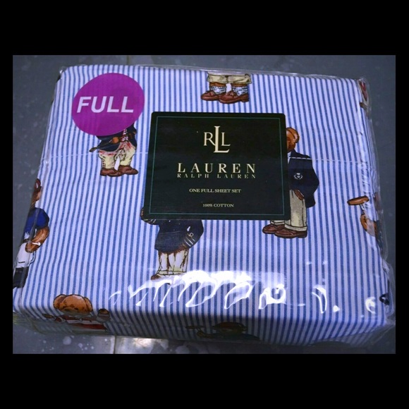 NIP Ralph Lauren Polo TEDDY BEAR Stripe Sheet Set - Picture 1 of 3